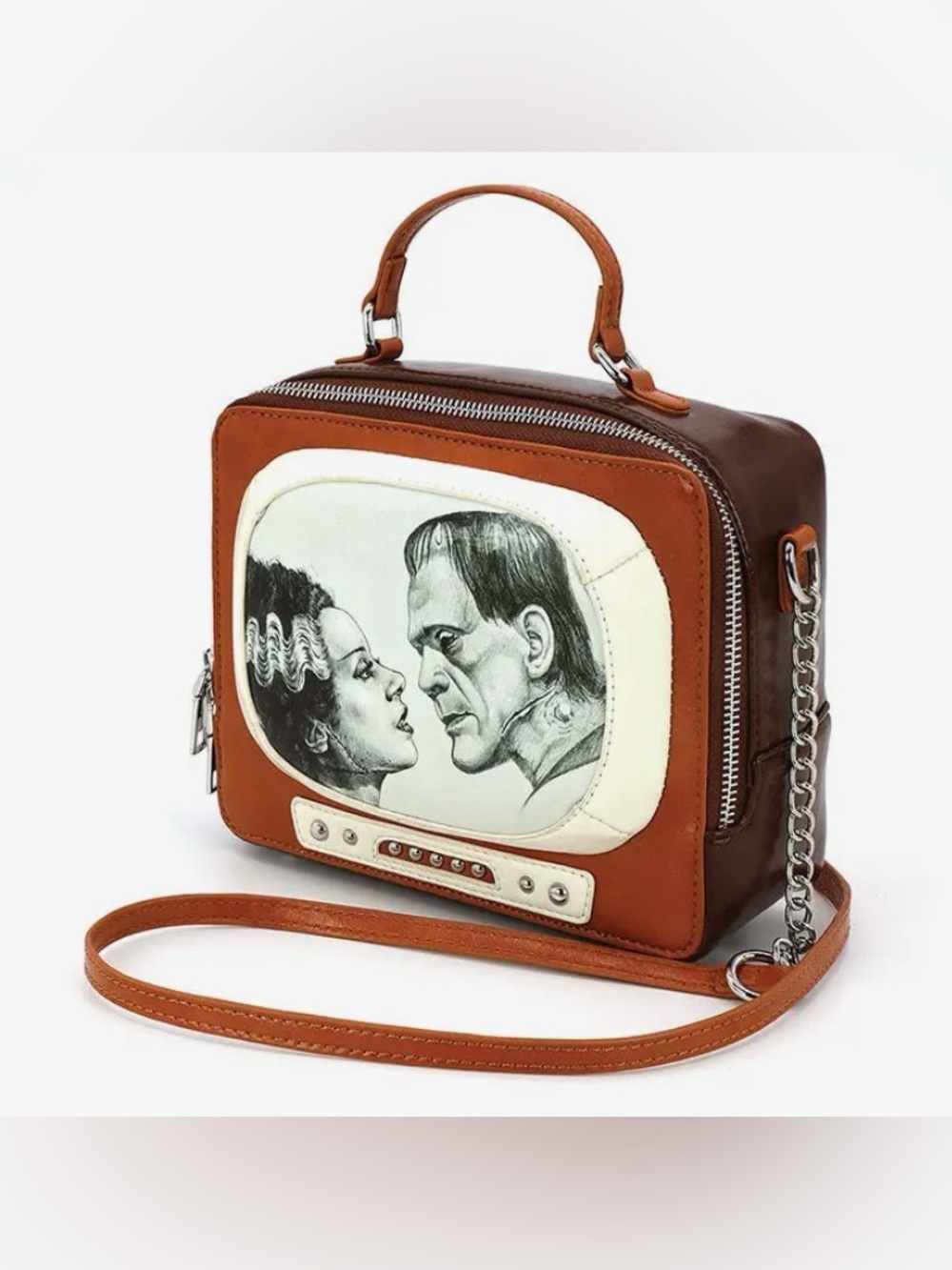 Brown and White Frankenstein TV Graphic Crossbody Bag - Picture 2 of 2